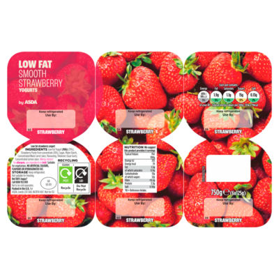 ASDA 6x125g Low Fat Smooth Strawberry Yogurts