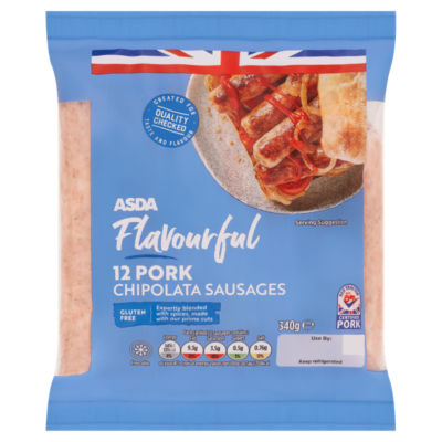 ASDA Butcher's Selection Flavourful 12 Pork Chipolata Sausages 340g