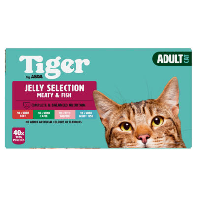 Tiger by ASDA Adult Cat Food Jelly Selection Meaty & Fish 40 x 100g Pouches