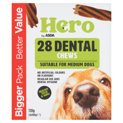 Hero by ASDA 28 Dental Chews Suitable For Medium Dogs 4x180g 