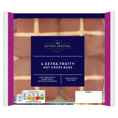 ASDA Extra Special 4 Extra Fruity Hot Cross Buns