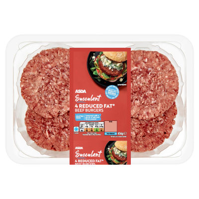 ASDA Succulent 4 Reduced Fat Beef Burgers 454g