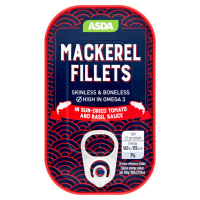 ASDA Mackerel Fillets in a Rich Sun-Dried Tomato and Basil Sauce 125g