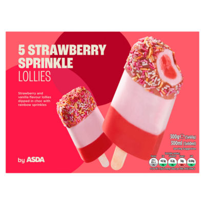 ASDA 5 Strawberry Sprinkle Ice Lollies