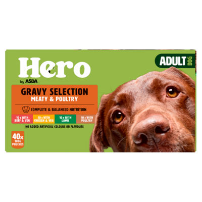 Hero by ASDA Adult Dog Food Gravy Selection Meaty & Poultry 40 x 100g Pouches 