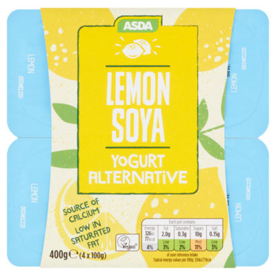 Plant Based by ASDA Lemon Soya Yogurt 4 x 100g (400g)