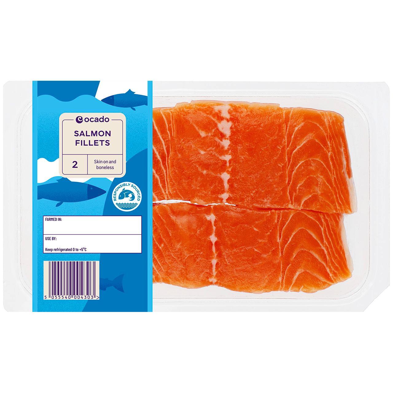 Ocado 2 Salmon Skin On Mid/Tail Fillets