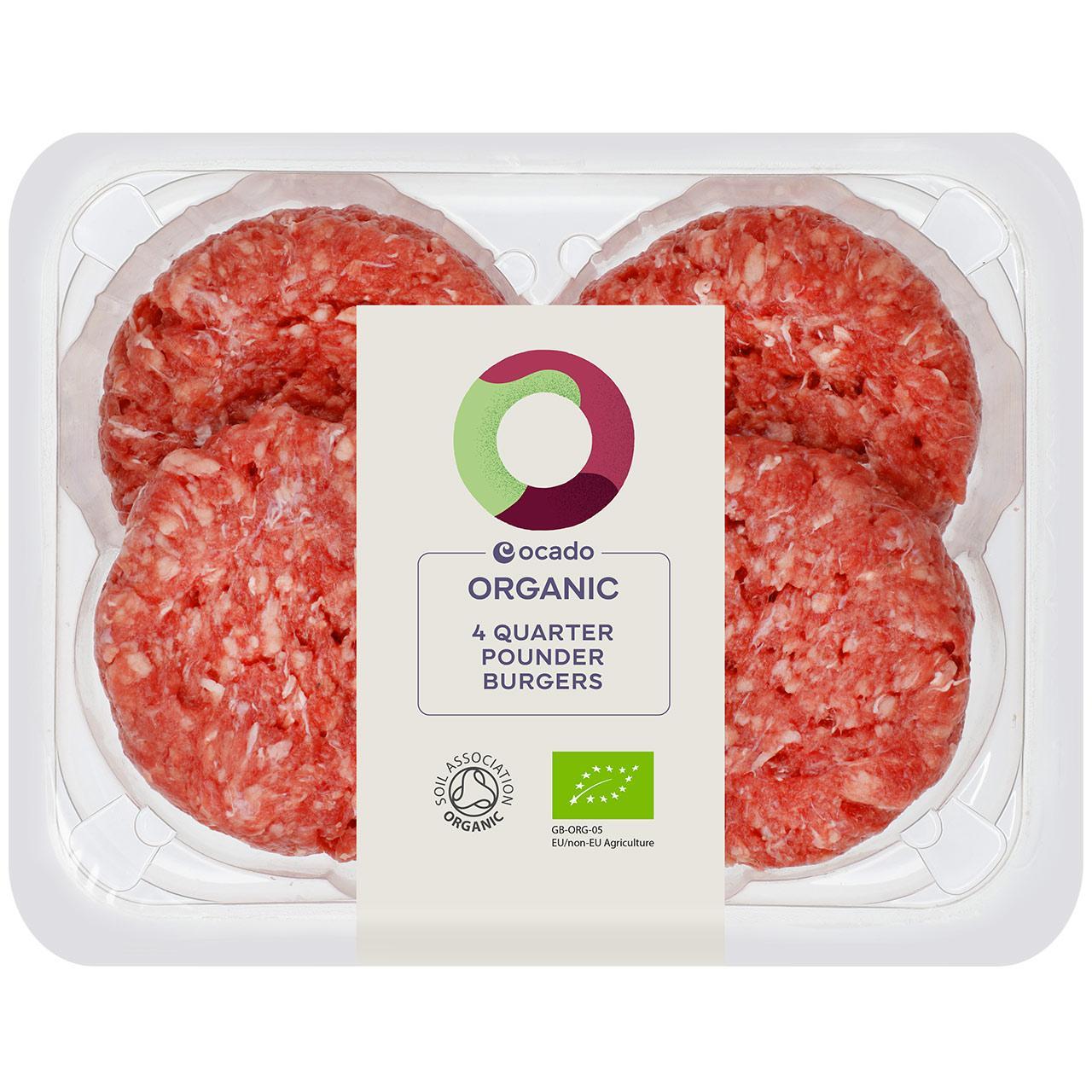 Ocado Organic 4 Quarter Pounder Burgers