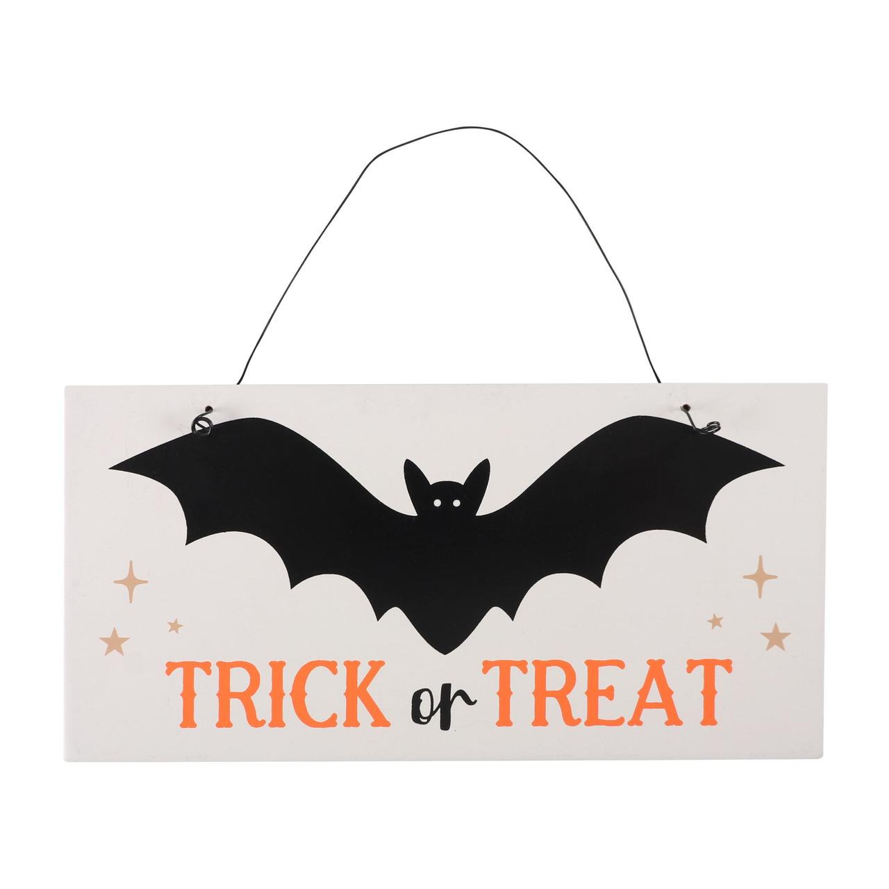 Trick or Treat Bat Halloween Hanging Sign