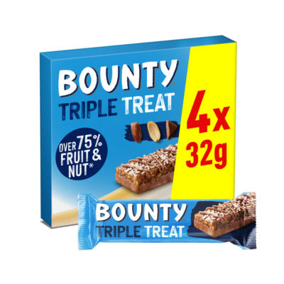 Bounty Triple Treat Fruit & Nut Milk Chocolate Snack Bars Multipack 4 X 32g