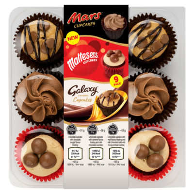 Mars Maltesers and Galaxy Caramel Cupcakes 9 Pack