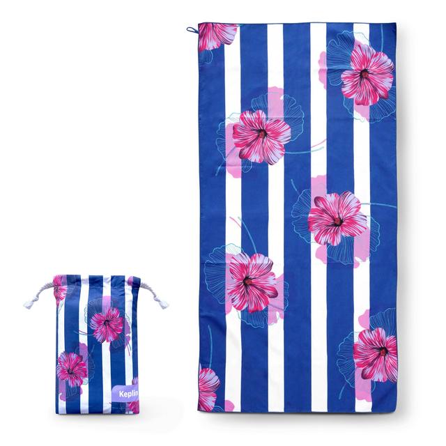 Keplin Beach Towel Blue With Purple Flower 90cm x 160cm 