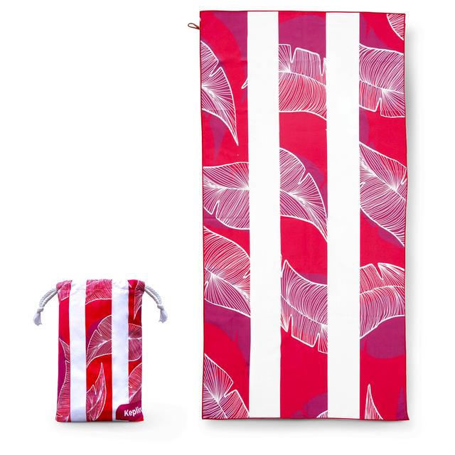 Keplin Beach Towel Red With White Leaf 90cm x 200cm 