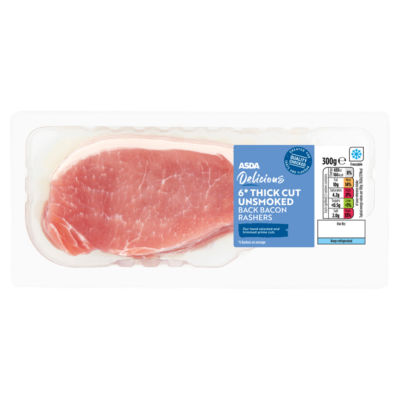 ASDA 6 Thick Cut Unsmoked Back Bacon Rashers 300g