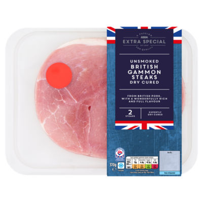 ASDA Extra Special 2 Unsmoked British Gammon Steaks Dry Cured 370g