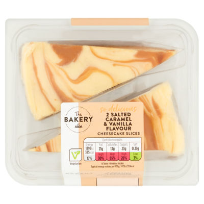 The BAKERY at ASDA 2 Salted Caramel & Vanilla Flavour Cheesecake Slices 2 x 95g (190g)