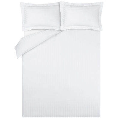 George Home White Luxury 100% Cotton Sateen Stripe Duvet Cover King