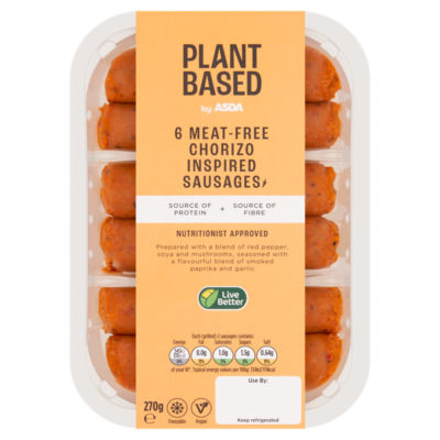 Plant Based by ASDA 6 Meat-Free Chorizo Inspired Sausages 270g