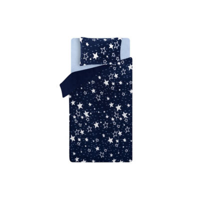 George Home Blue Star Print Teddy Fleece Reversible Single Duvet Set