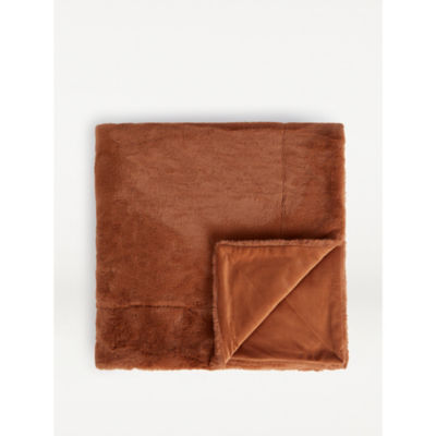 George Home Plain Orange Faux Fur Throw