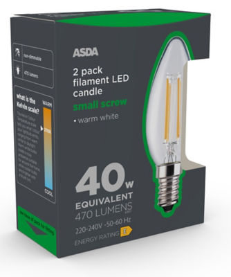 ASDA LED Filament Candle 40W Small Screw Clear Lightbulb