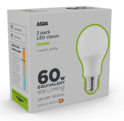 ASDA LED Classic 60W Large Screw Lightbulb