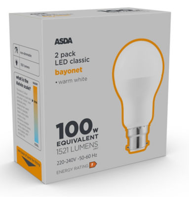 ASDA LED Classic 100W Large Bayonet Lightbulb