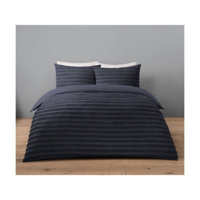 George Home Navy Luxury Washed Stripe Tuft Duvet Set King