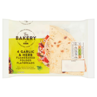 The BAKERY at ASDA 4 Garlic & Herb Flamebaked Folded Flatbreads