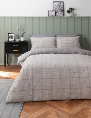 George Home Grey Check Easy Care Reversible Duvet Set King