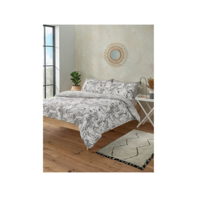 George Home Grey Smoky Marble Reversible Duvet Cover Set - Double