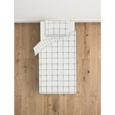 George Home 100% Cotton White Check Duvet Cover Set Single