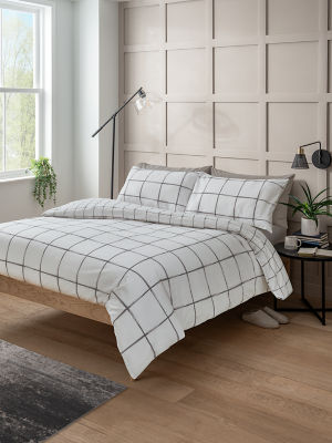 George Home 100% Cotton White Check Duvet Cover Set Super King