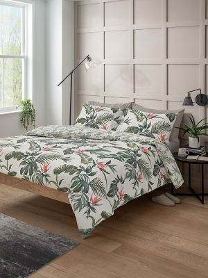 George Home 100% Cotton Tropical Palm Duvet Cover Set Super King