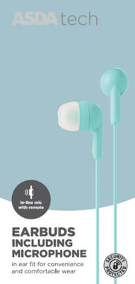 ASDA Tech Wired Earbuds with Mic - Mint