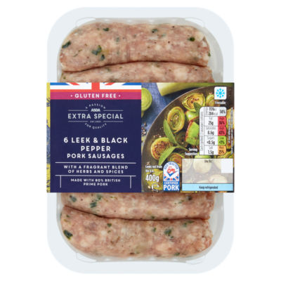 ASDA Extra Special 6 Leek & Black Pepper Pork Sausages 400g