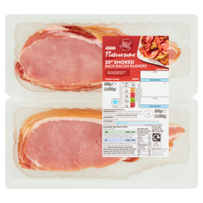 ASDA Flavoursome 20 Smoked Back Bacon Rashers 2 x 300g (600g)