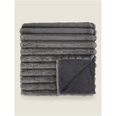 George Home Grey Ribbed Faux Fur Throw