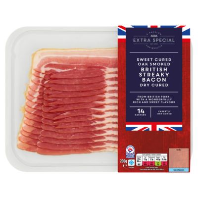 ASDA Extra Special 14 Sweet Cured Oak Smoked British Streaky Bacon Rashers