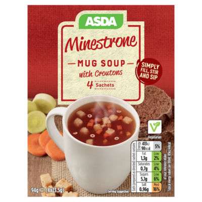 ASDA Hearty Minestrone with Croutons Soup in a Cup 4x23.5g (94g)