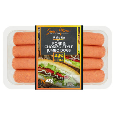 Simon Howie The Scottish Butcher 4 Big Bite Pork & Chorizo Style Jumbo Dogs 400g