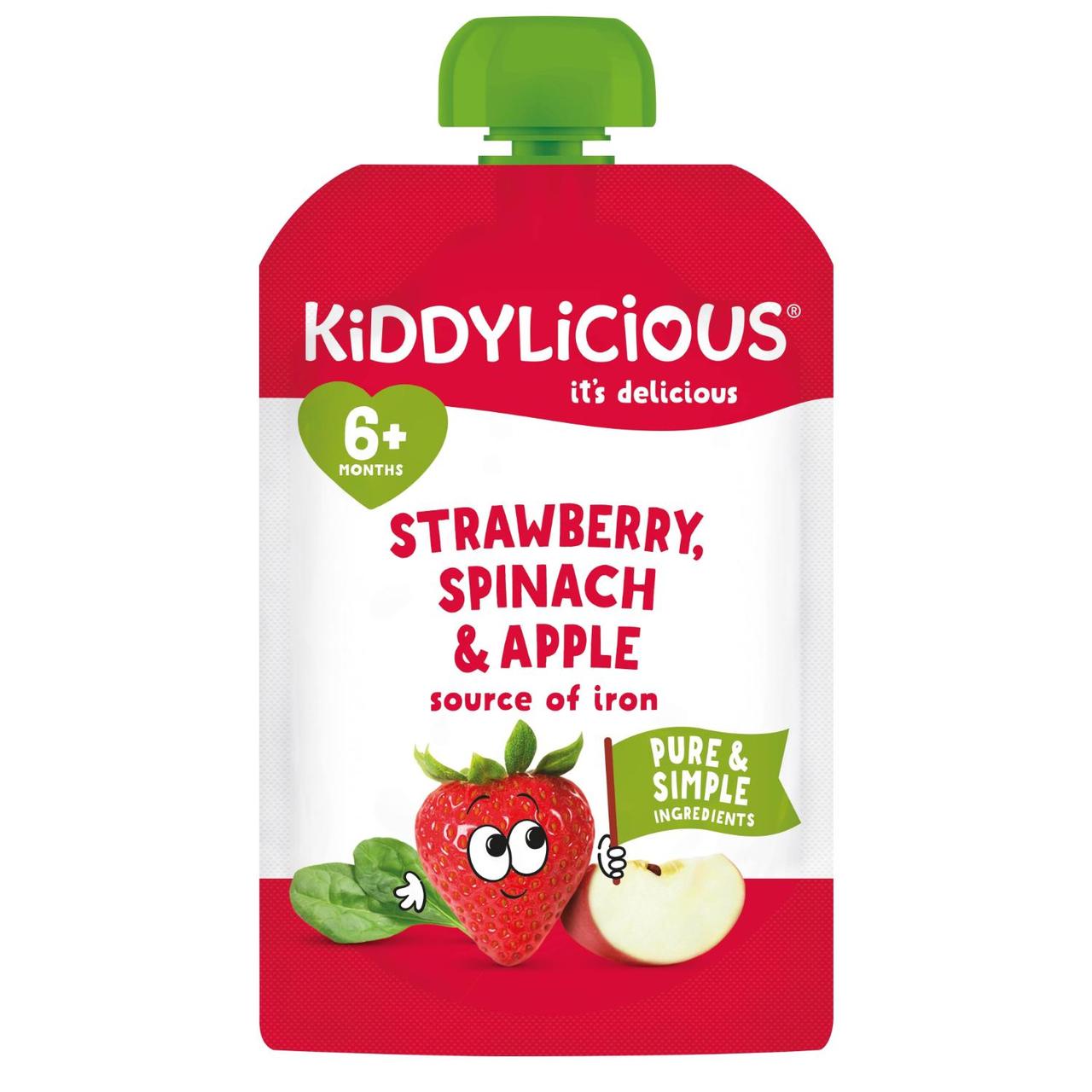 Kiddylicious Strawberry, Spinach & Apple Pouch Snack Baby Food 6+ months