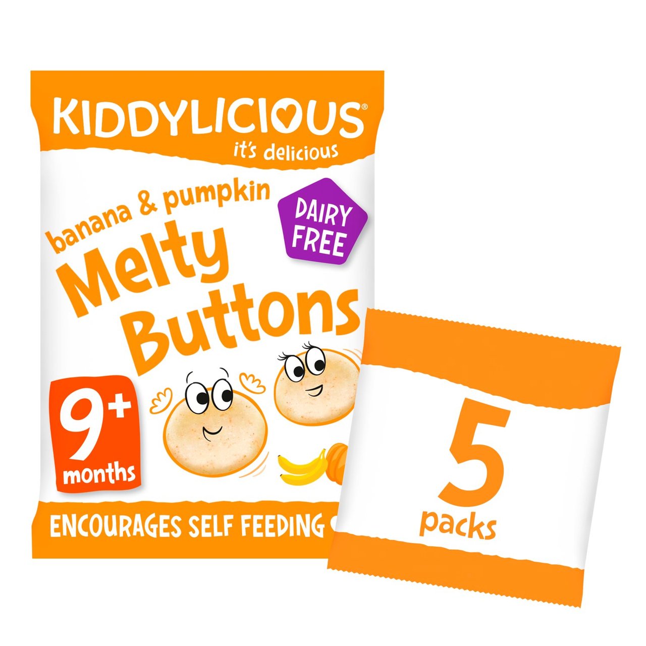 Kiddylicious Banana & Pumpkin Melty Buttons Baby Snacks 5 x 6g