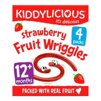 Kiddylicious Fruit Wriggles, Strawberry, Infant Snack, 12 Months+, Multipack, 4 X 12g