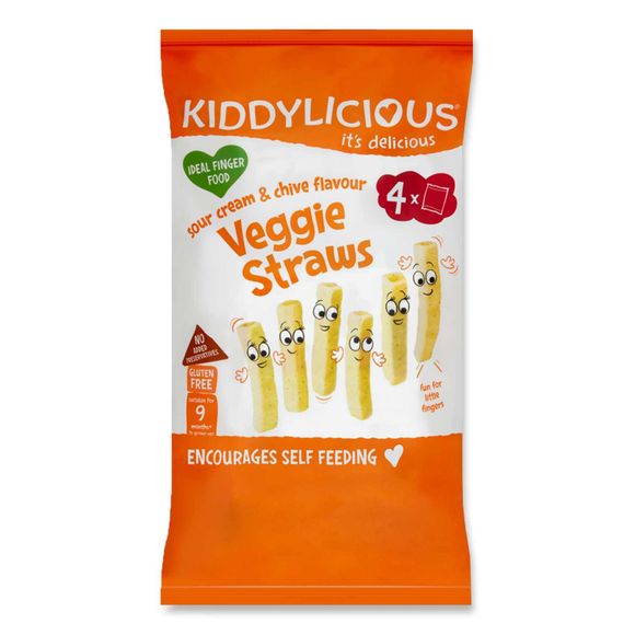 Kiddylicious Sour Cream & Chive Flavoured Veggie Straws Baby Snacks 4 x 12g