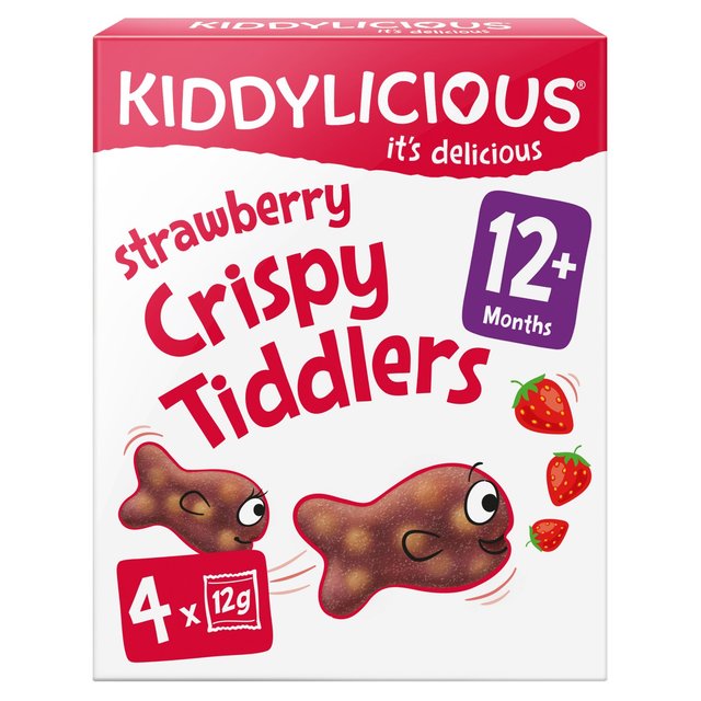 Kiddylicious Strawberry Crispy Tiddlers Baby Snacks  4 x 12g