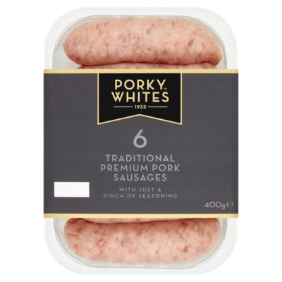 Porky Whites 6 Traditional Premium Pork Sausages 400g