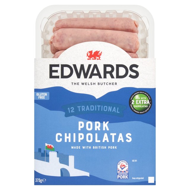 Edwards The Welsh Butcher 12 Traditional Pork Chipolatas 375g