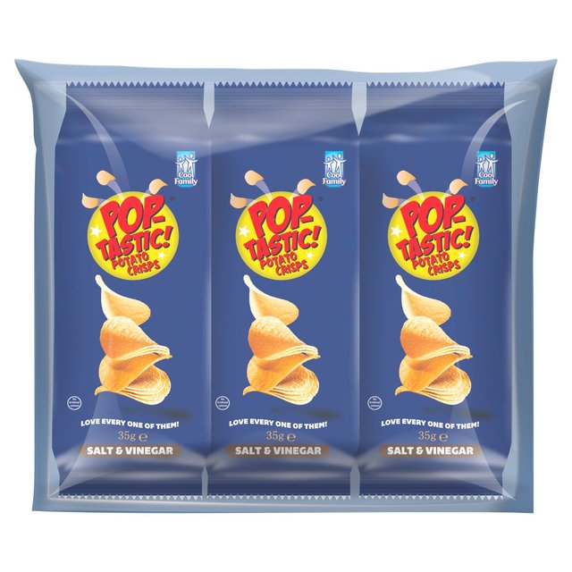 Pop Tastic Potato Crisps Salt & Vinegar  3 x 35g