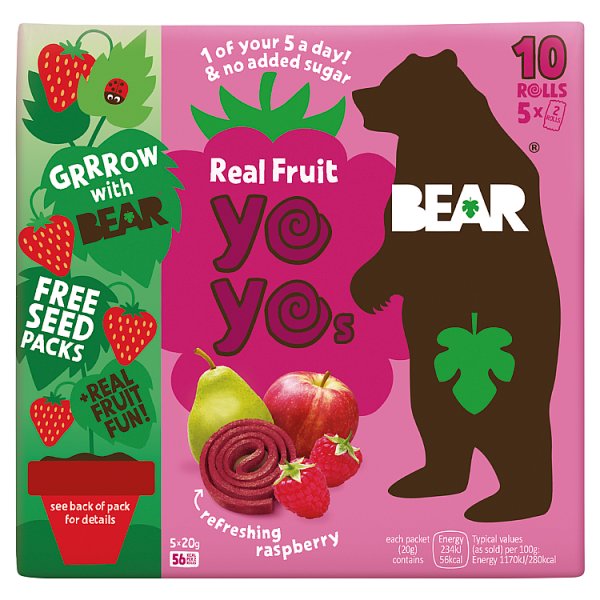 Bear Bear Real Fruit Yoyos Refreshing Raspberry 5 X 20g